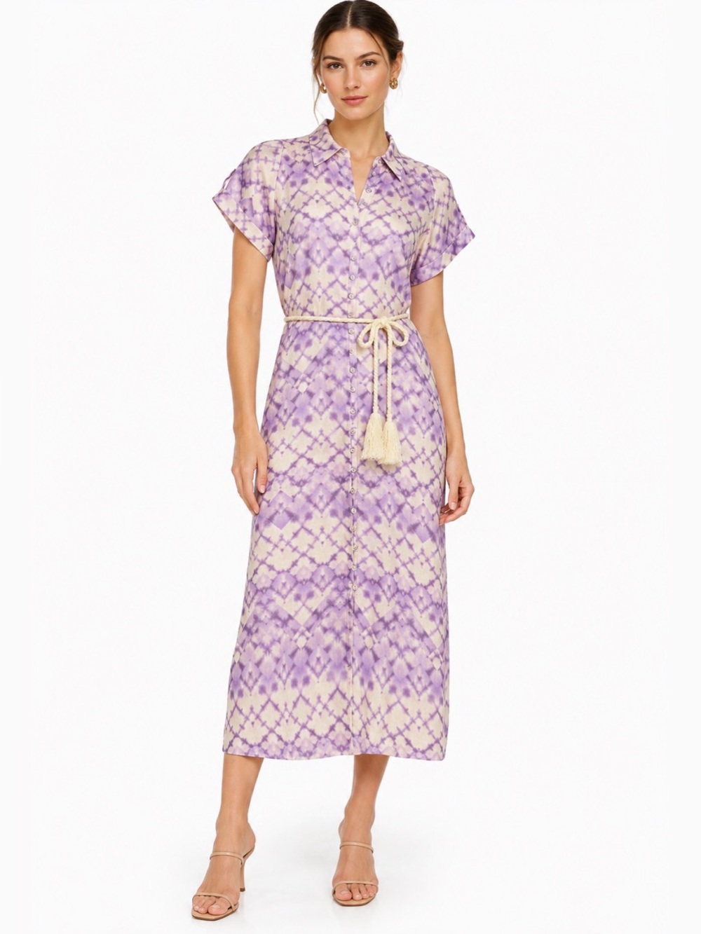 Kivari Alice Batik Tie-Waist Linen Midi-Dress